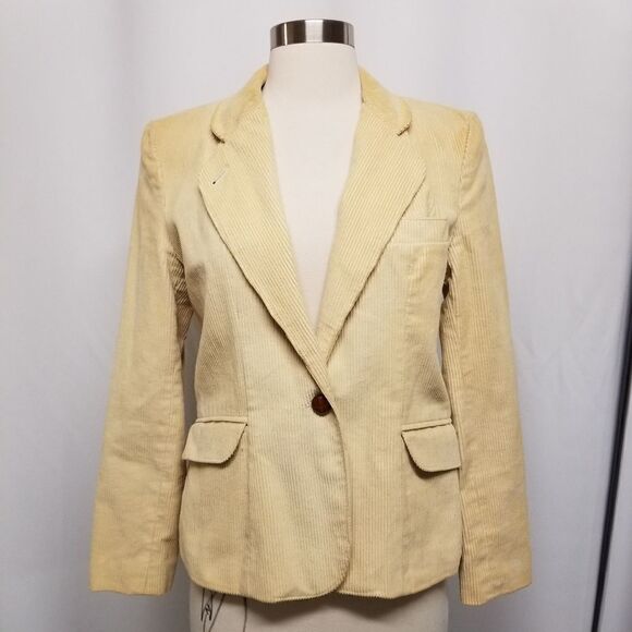 Vintage 70s Western Boho Cream Corduroy Single Button Blazer Jacket Md - Picture 1 of 9